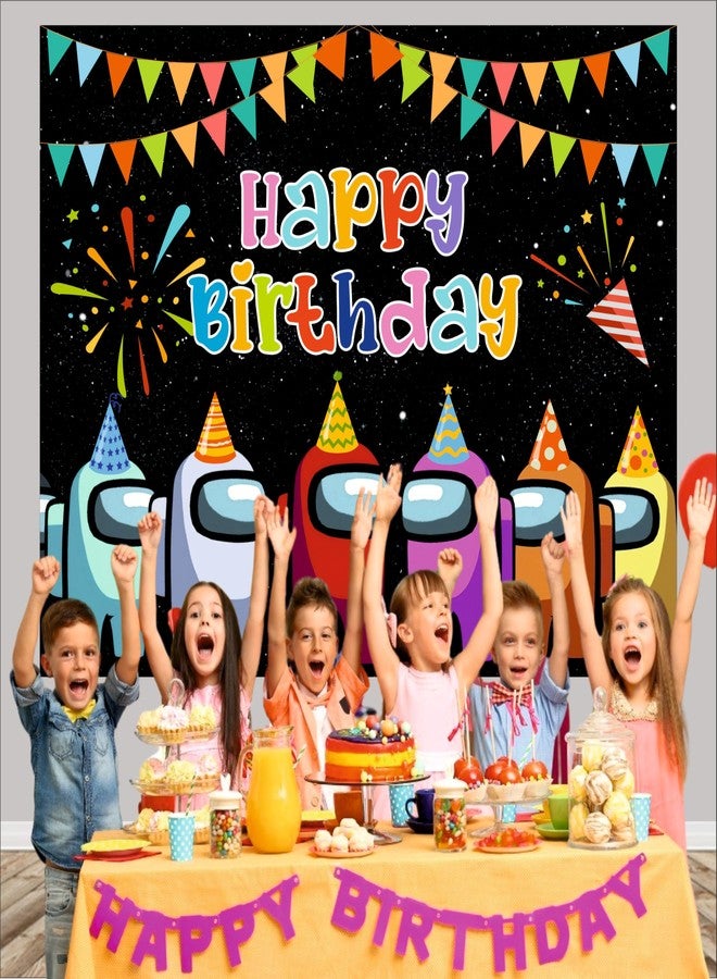 Party Baazaar Among Birthday Backdrop 4x3 Ft | Backdrops for Decoration | Birthday Decoration Backdrop | Banner for Kids Theme Party - Image 5